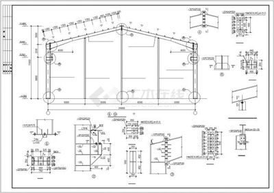 房屋鋼結構設計圖（單層廠房鋼架輕型房屋鋼結構設計圖通常包括屋頂平面圖、大樣圖等）